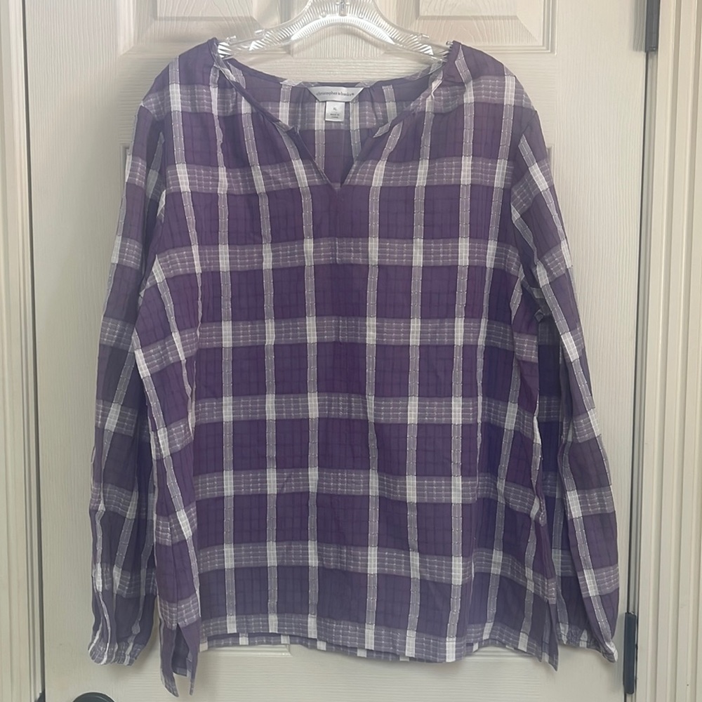 Christopher & Banks size XL blouse. Great condition! Purple and white.